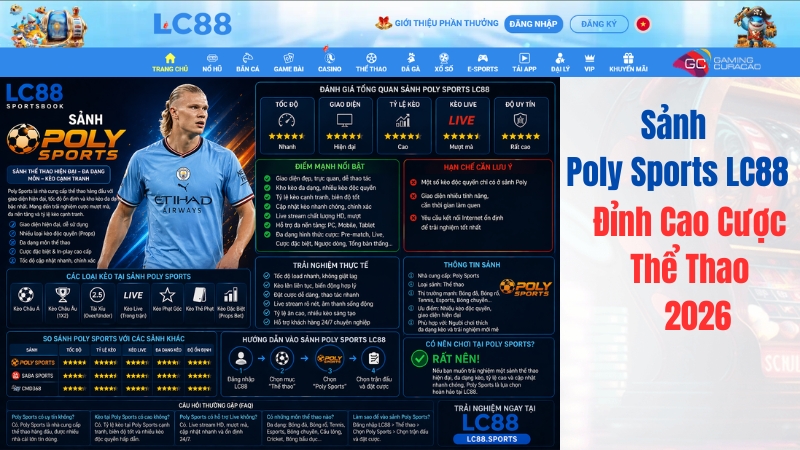 Sảnh Poly Sports LC88 – Đỉnh Cao Cược Thể Thao Giao Diện Mới 2026